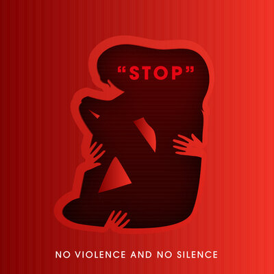 23327331 hou op seksueel intimidatie tegen dames concept met silhouet vrouw aan rood achtergrond voor nee geweld en nee stilte vector